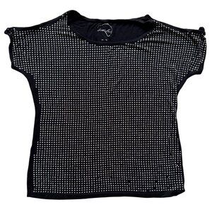 Black Short-Sleeve Top W/ Silver Stud Embellishments Lightweight Fabric Size L